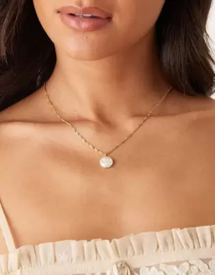 Lost Souls flat pearl pendant necklace in 18ct gold plated stainless steel