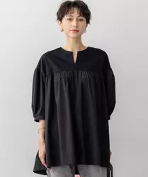 【洗える】シルキータフタコンビ チュニック カットソー