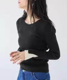 配色ダブルスリーブリブニット