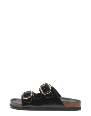 SEQWL Flat slide sandals with buckle closure in black