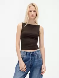 クロースニット ジャージー ボートネック クロップド シェルタンクトップ
