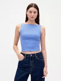 クロースニット ジャージー ボートネック クロップド シェルタンクトップ