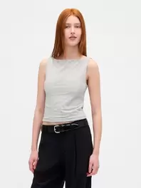 クロースニット ジャージー ボートネック クロップド シェルタンクトップ
