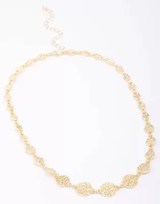 Lovisa Gold plated hammered disc chain necklace in gold