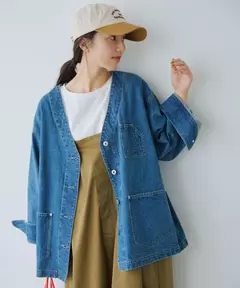 Vネックデニムカバーオール《CLIP denim》