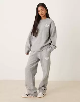 Adidas Originals knitted wide leg track pants in grey