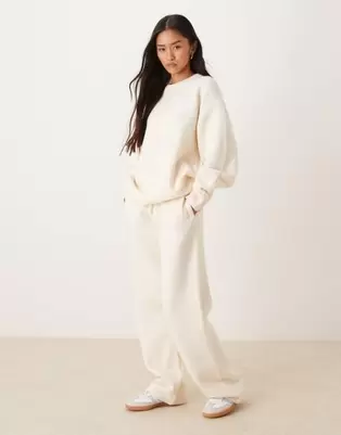 Adidas Originals knitted wide leg track pants in cream