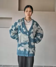5ゲージ柄シャギーVカーディガン
