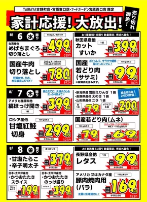 さいたま市でのたいらやのカタログ | 現在の特別プロモーション | 2025-08-06T00:00:00.000Z - 2025-08-08T00:00:00.000Z