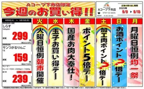 山形市でのエーコープ近畿のカタログ | 今週のお買い得企画 | 2025-09-09T00:00:00.000Z - 2025-09-15T00:00:00.000Z