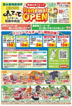 御坊市での産直市場よってってのカタログ | 産直市場よってって チラシ | 2025-09-11T00:00:00.000Z - 2025-09-25T00:00:00.000Z