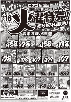 横浜市でのピアゴのカタログ | 9月16日(火)限り | 2025-09-15T00:00:00.000Z - 2025-09-16T00:00:00.000Z