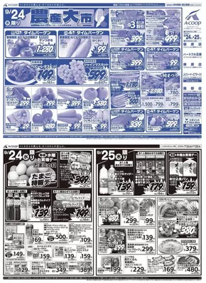 帯広市でのエーコープ近畿のカタログ | 農産大市企画 | 2025-09-24T00:00:00.000Z - 2025-09-25T00:00:00.000Z