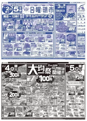 エーコープ近畿のカタログ | 日曜朝市&大均一祭企画 | 2025-11-02T00:00:00.000Z - 2025-11-05T00:00:00.000Z