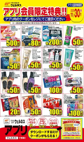 貝塚市でのウェルネスのカタログ | 11/1~11/30 ウェルネスアプリクーポンチラシ | 2025-10-31T00:00:00.000Z - 2025-11-30T00:00:00.000Z