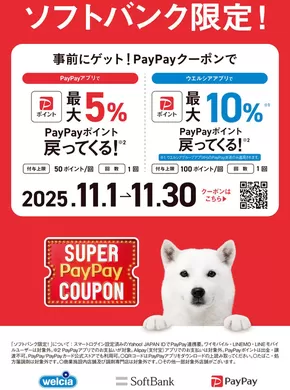 貝塚市でのマルエドラッグのカタログ | SoftBankユーザー限定!おトクなPayPayキャンペーン♪ | 2025-10-31T00:00:00.000Z - 2025-11-30T00:00:00.000Z