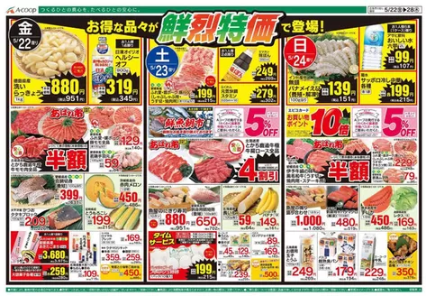 Aコープ西日本のカタログ | 掘り出し物ハンターのためのオファー | 2026-05-22T00:00:00.000Z - 2026-05-24T00:00:00.000Z