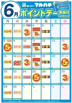 マルハチのカタログ | 6月ポイントカレンダー | 2026-05-25T00:00:00.000Z - 2026-06-30T00:00:00.000Z