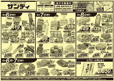 函館市でのサンディのカタログ | 割引とプロモーション | 2026-06-06T00:00:00.000Z - 2026-06-08T00:00:00.000Z