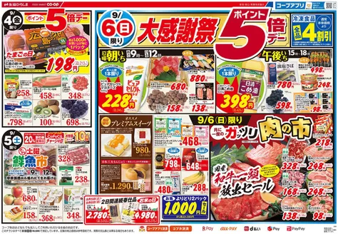 生協ひろしまのカタログ | 9/6(日)は大感謝祭!ポイント5倍&冷凍食品4割引き! | 2026-09-03T00:00:00.000Z - 2026-09-10T00:00:00.000Z