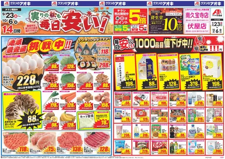 八尾市でのクスリのアオキのカタログ | 現在の取引とオファー | 2026-09-23T00:00:00.000Z - 2026-10-06T00:00:00.000Z