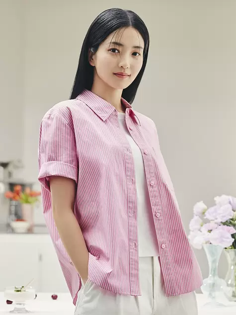 여성) 포플린 반팔 오버핏 셔츠