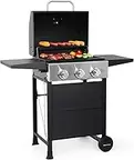 MASTER COOK 3 Burner BBQ Propane Gas Grill, Stainless Steel 30,000 BTU Patio Garden Barbecue Grill with Two Foldable Shelves