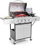 Captiva Designs 4-Burner Propane Gas BBQ Grill with Side Burner & Porcelain-Enameled Cast Iron Grates, 42,000 BTU Output Stainless Steel Grill for Outdoor Cooking Kitchen and Patio Backyard Barbecue