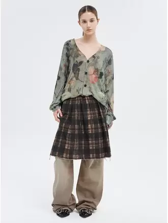 Reversible Knee-Length Kilt Skirt - Plaid With Turquoise