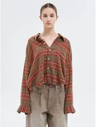 Drop Neck Cropped Shirt - Red