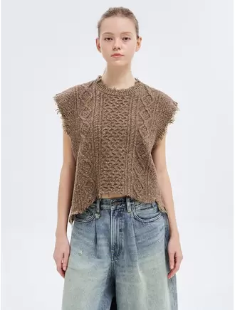 Boyfriend Cable Sweater Vest - Brown Tweed