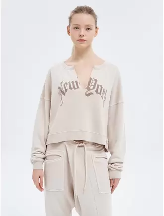 [EXCLUSIVE] New York Cropped Crewneck With Front Slit - Natural