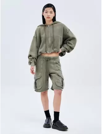 Multipocket Relaxed Sweatshorts - Olive