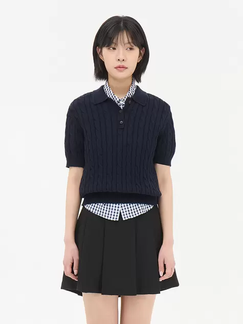 여성) 수피마 코튼 버튼 카라 스웨터