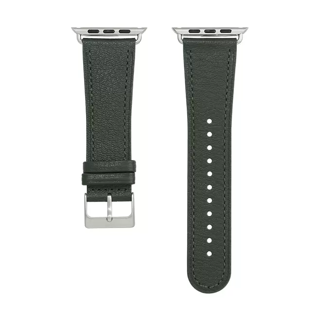 [애플워치 42-44mm 호환] 파인그린 실버커넥터 가죽스트랩