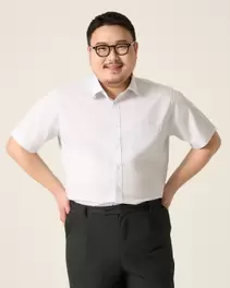 [90~130 SIZE] [EASY IRON] 그레이 반팔 에리배색 드레스 셔츠
