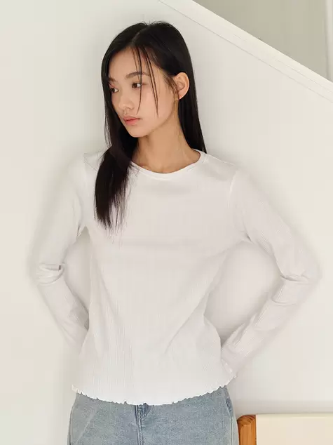 여성) 플리츠 립 긴팔티