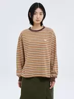 Women Long Sleeve T-Shirt - Brown×Orange Multi