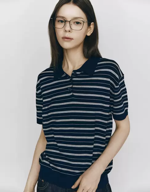 여자 클래식 폴로넥 반팔 니트 스웨터 12GG