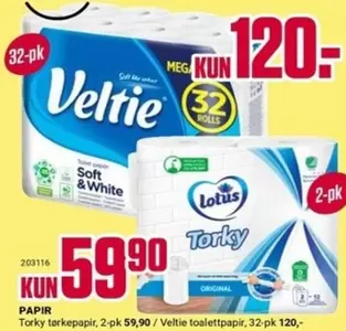 White - Torky tørkepapir, Veltie toalettpapir