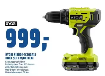 Ryobi - R18DD4-1C20GA18 DRILL SETT M/BATTERI