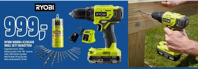 Ryobi - K182004-K20GA1N DRILL SETT M/BATTERI