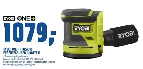 Ryobi - ONE+BROS18-0 EKSENTERSLIPER U/BATTERI