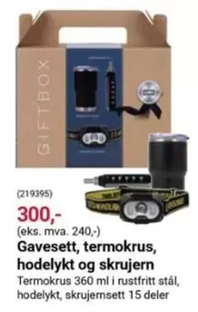Gavesett, termokrus, hodelykt og skrujern