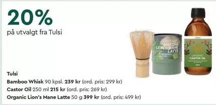 Bamboo Whisk, Castor Oil, Organic Lion's Mane Latte
