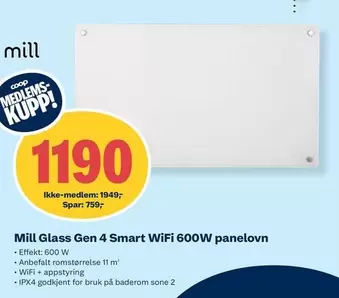 Glass Gen 4 Smart WiFi 600W panelovn