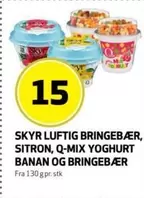 SKYR LUFTIG BRINGEBÆR, SITRON, Q-MIX YOGHURT BANAN OG BRINGEBÆR
