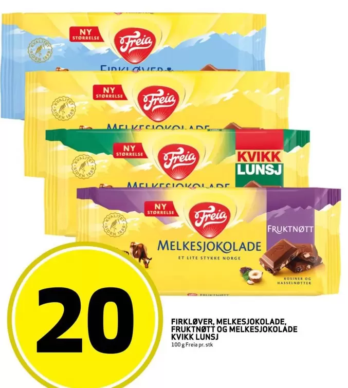 FIRKLØVER, MELKESJOKOLADE, FRUKTNØTT OG MELKESJOKOLADE KVIKK LUNSJ