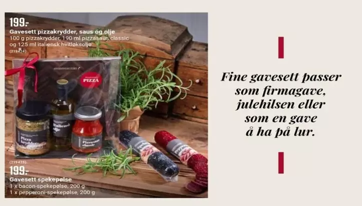 Gavesett pizzakrydder, saus og olje