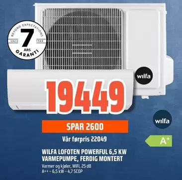 LOFOTEN POWERFUL 6,5 KW VARMEPUMPE, FERDIG MONTERT